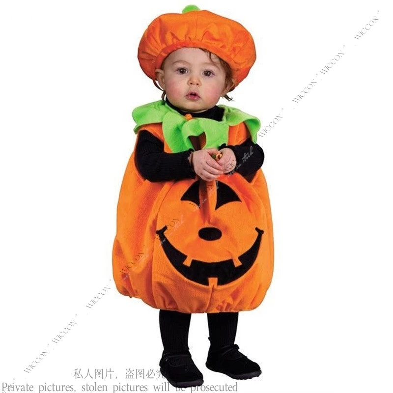 민소매 할로윈 호박 코스튬, 귀여운 아기 상의 및 모자, 어린이 세트, 할로윈 파티, 소년 소녀 카니발, 70-120