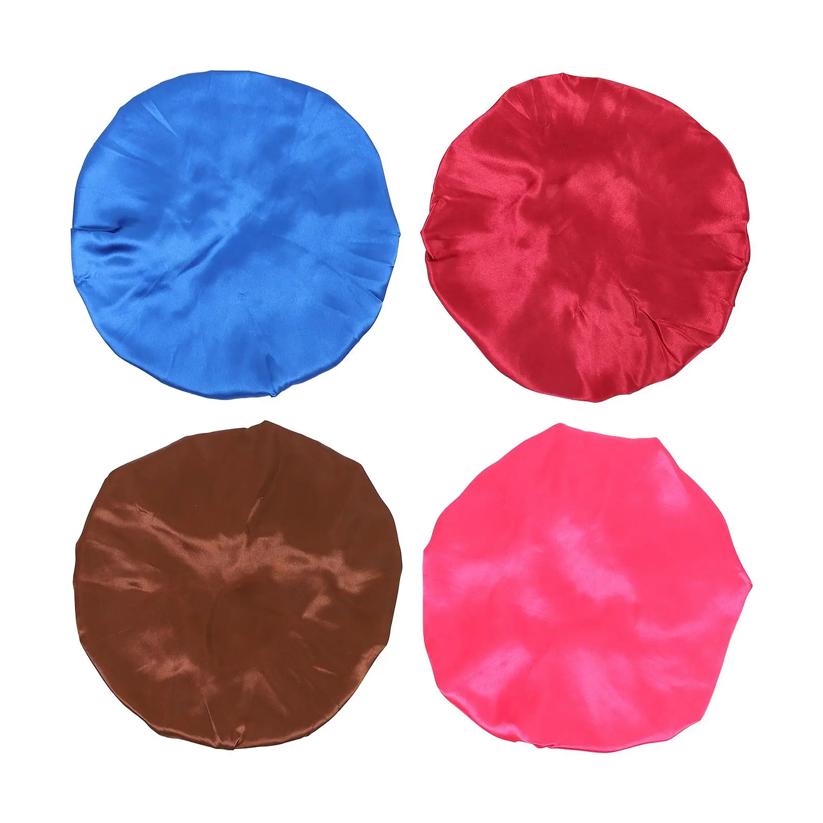 

4Pcs HighElasticNightcapWomenSleepingHatsSoftSatinBonnetsComfortableChemoHatAntiHairLossDurableFabricForeheadCreaseFree