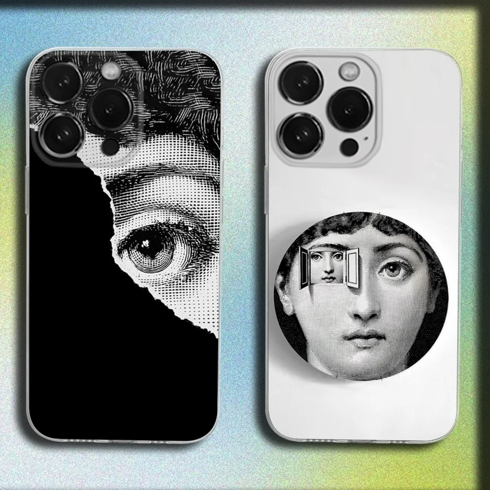 

Face Art P-Piero F-Fornasetti Phone Case For iPhone 16,15,14,13,12,11 Plus,Pro,Max,XR,XS,Plus,SE,Mini Transparent Soft Cover