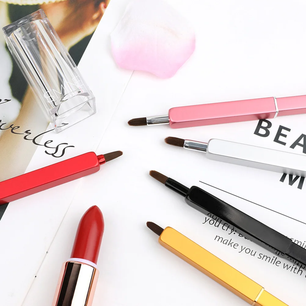 

Retractable Lip Brush Pink Nylon Fiber Portable Makeup Tool for Travel Metal Tube Slim Design Handy Lip Brush Applicator