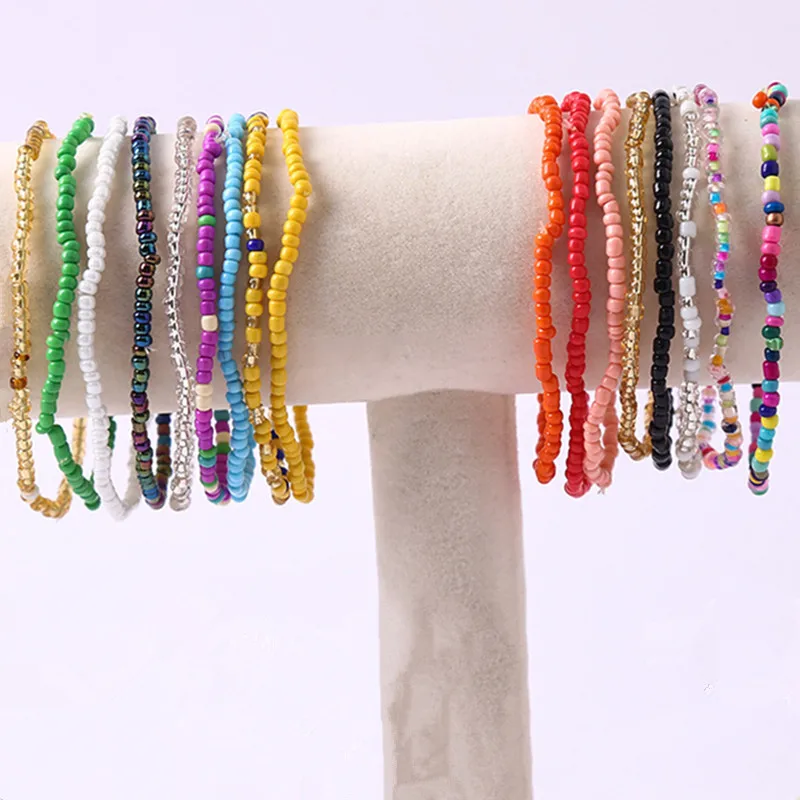 Fashion 12Pcs Boho Colourful Rice Bead Anklet Set For Women Sandy Beach Chain On Leg Ankle Bracelet Lady Bohemia Jewelry Gifts