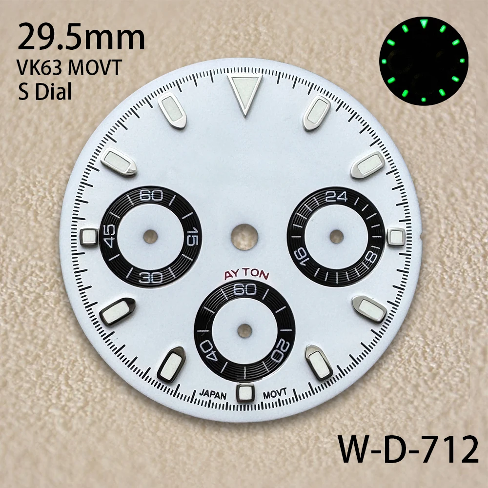 29.5mm S Logo Panda DTN Dial Fit VK63 Movement Green Luminous High Quality Watch Modification Accessories