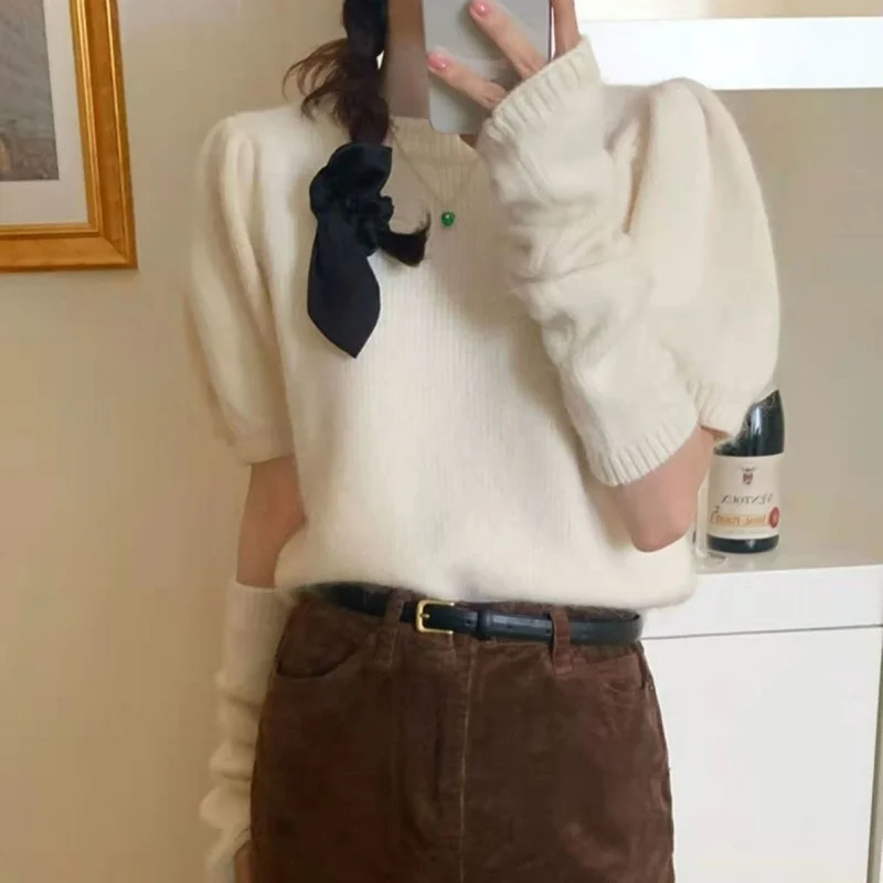 

Detachable Sleeve Knitted Sweater Women Lace Fall Striped V-Neck Raglan Urban Streetwear Fashion Young Female Black White Style