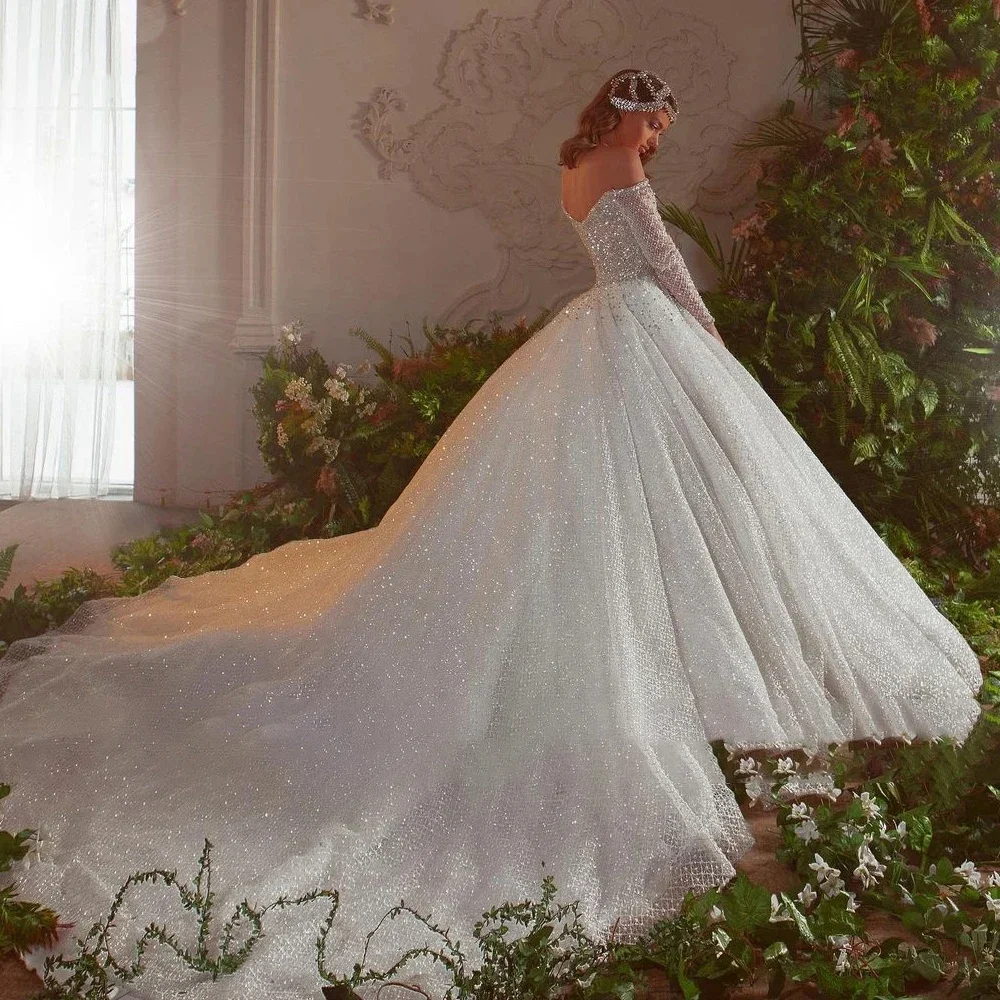 カスタムメイドのエレガントなロングスリーブ、レースとビーズのアップリケが施された豪華なウェディングドレス2025、高品質なブライダルガウン、レディースドレス