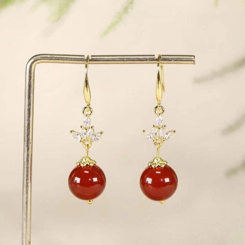 

Natural Nanhong Agate Persimmon Red Earrings Women's Fashion