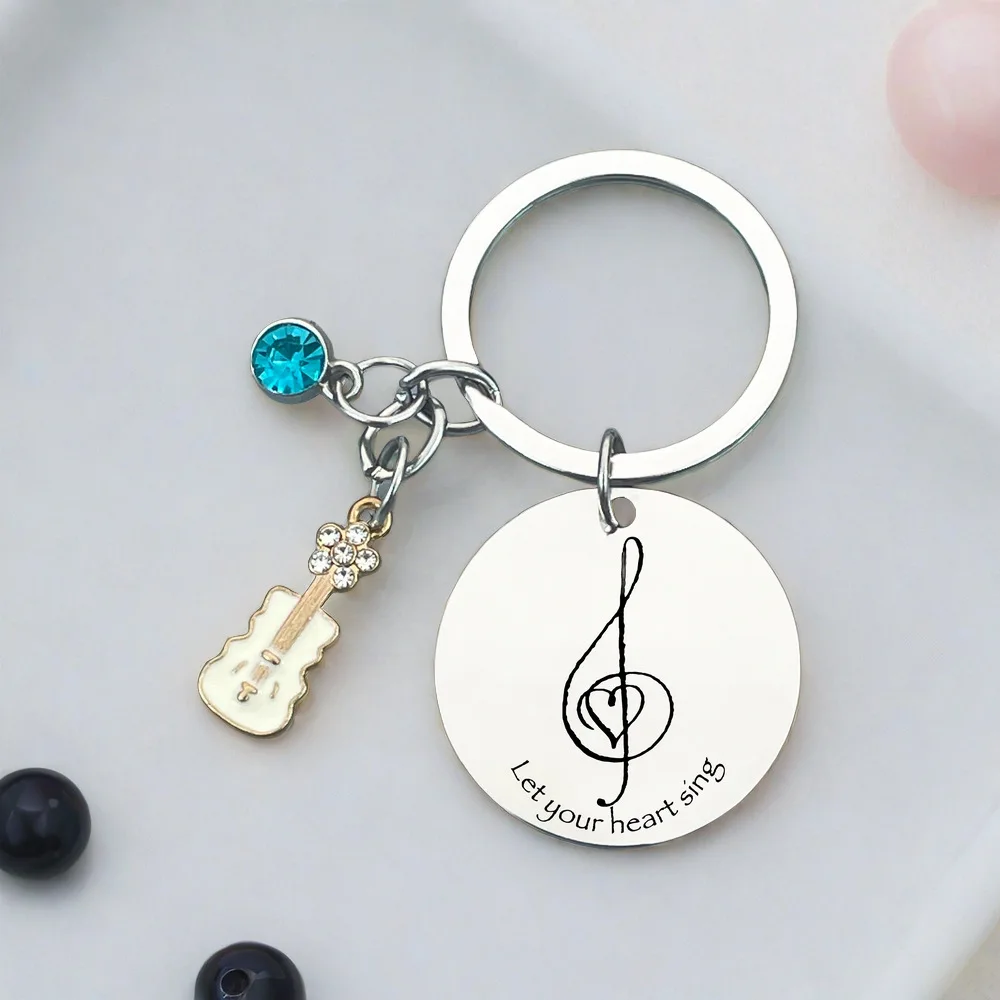 

Customize Name stainless steel guitar musical instrument note keychain pendant custom event gift spot wholesale fashion couple k