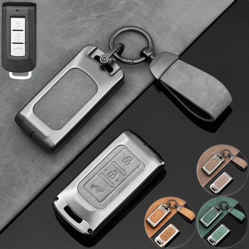 Zinc Alloy Leather Car Smart Key Fob Case Cover For Mitsubishi Outlander Lancer ASX Pajero L200 Eclipse Cross