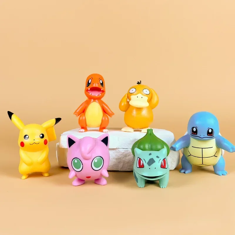 Pokémon Q Version Figura Anime, Pikachu, Charmander, Squirtle, Pet, Elf, Boneca Modelo PVC, Desktop Ornaments, Boxed Toy, Animação, 6pcs