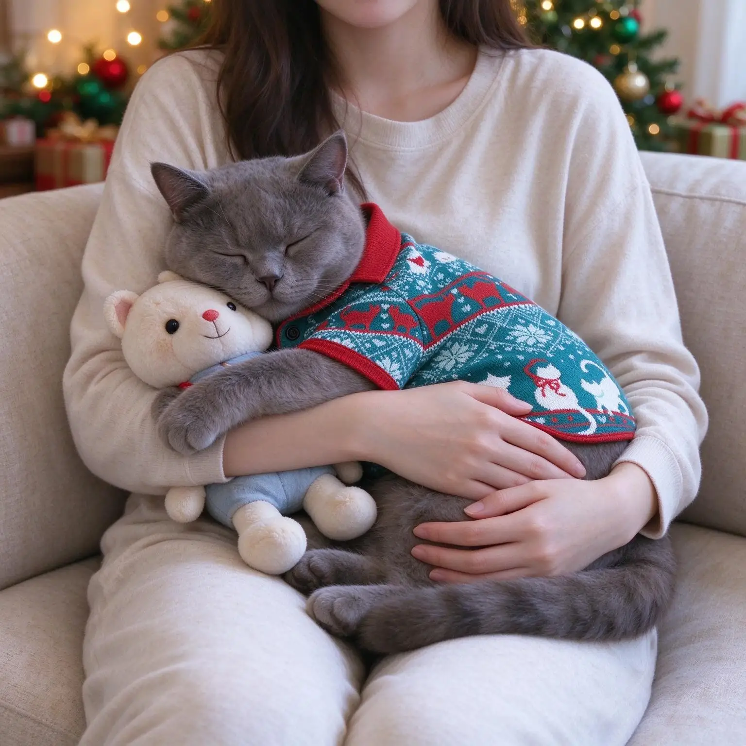 Christmas Pet Open Front Button Shirt, Fair Isle Reindeer Snowman Print Festive Holiday Clothes for Cats and Dogs