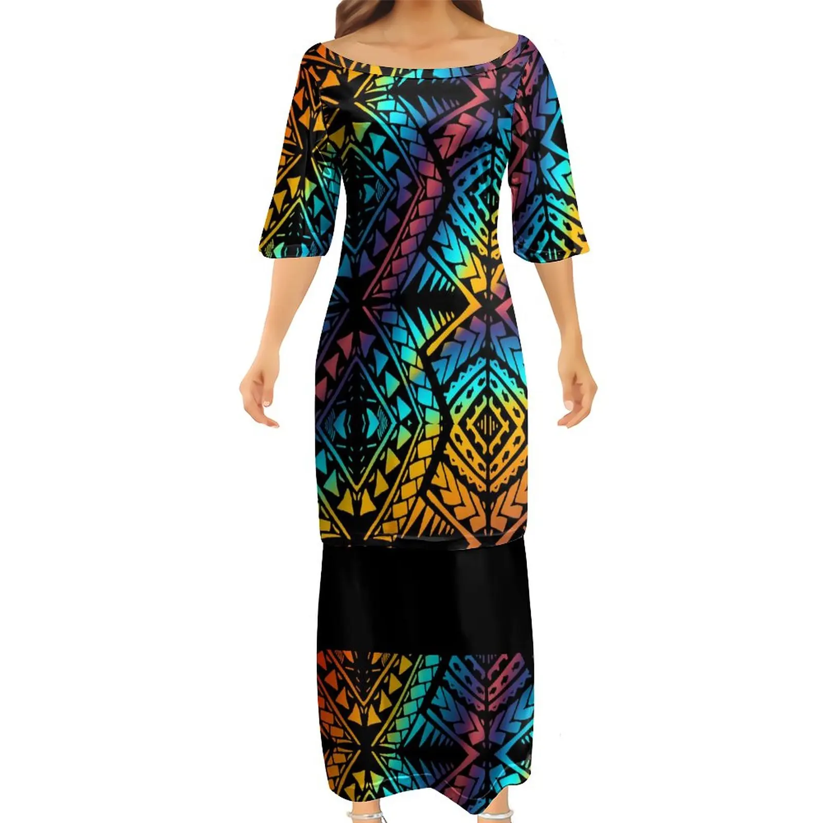 2022 Fashion Charming Women Elegant Club Bodycon Dresses Samoan Puletasi Polynesian New Design Dress 2 Set