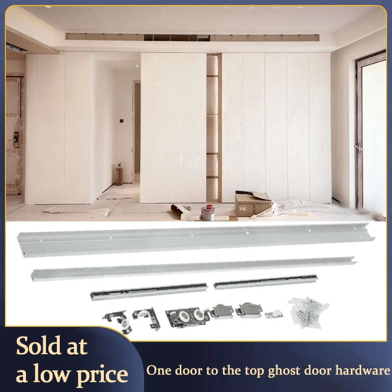

Trackless Sliding Door Hardware With Bidirectional Soft Close And Concealed Hanging Rail For Full Height Bathroom And Kitchen