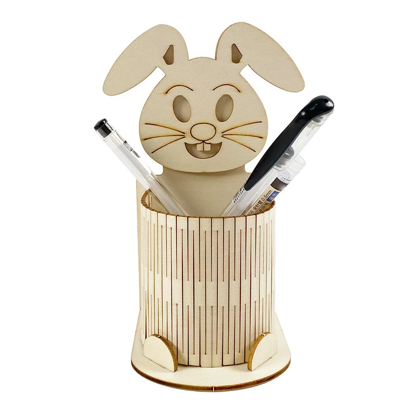 1Pcs Wooden Rabbit Pen Pencil Holder Easter Pencil Holders Portable Chocolate Egg Cup Pen Stand Desk Organizer Perfect Cute Gift