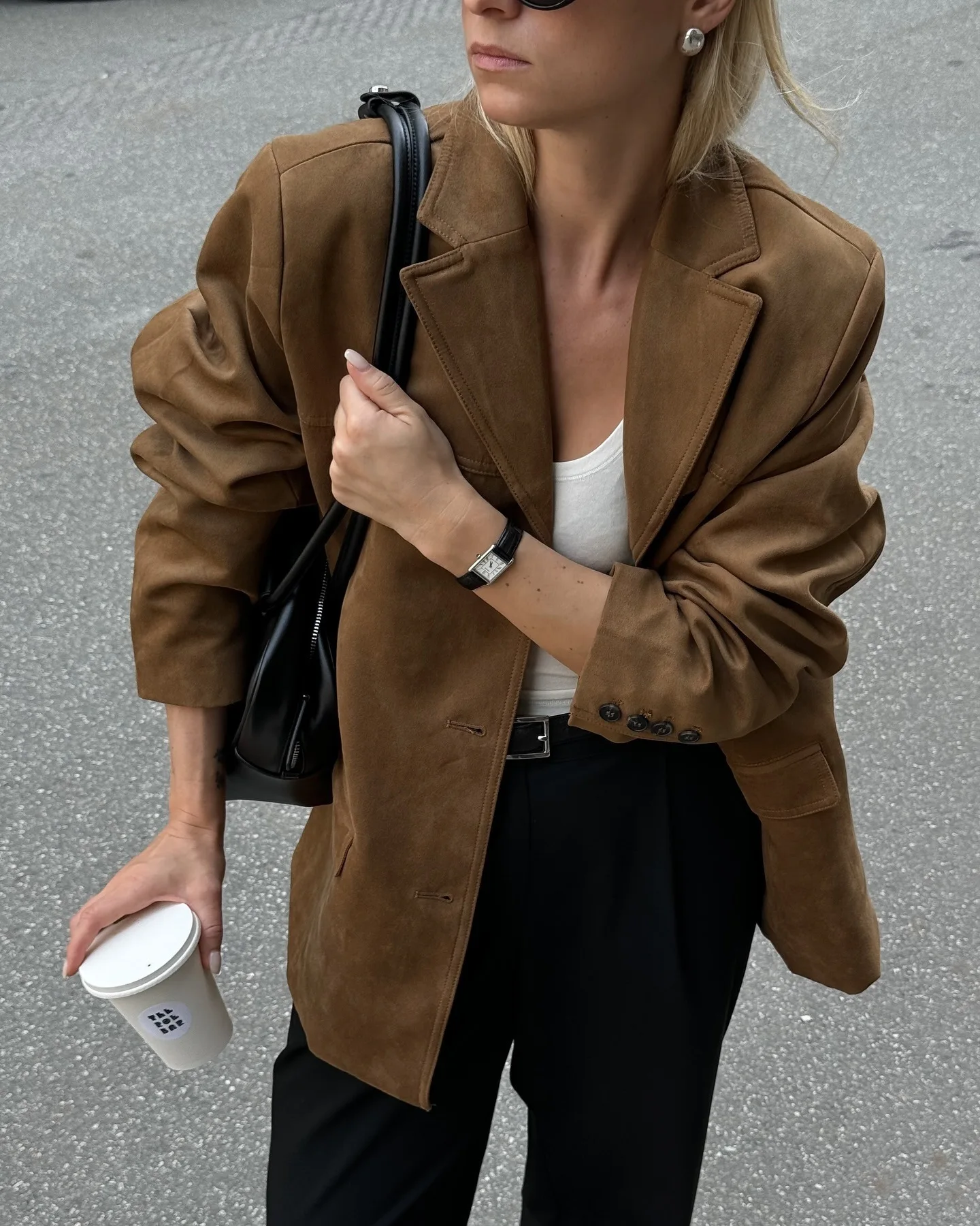 

Women's Fashion Old Money Style Brown Leather-Suede Texture Blazer, Vintage Demi-Season Autumn And Winter New Jacket