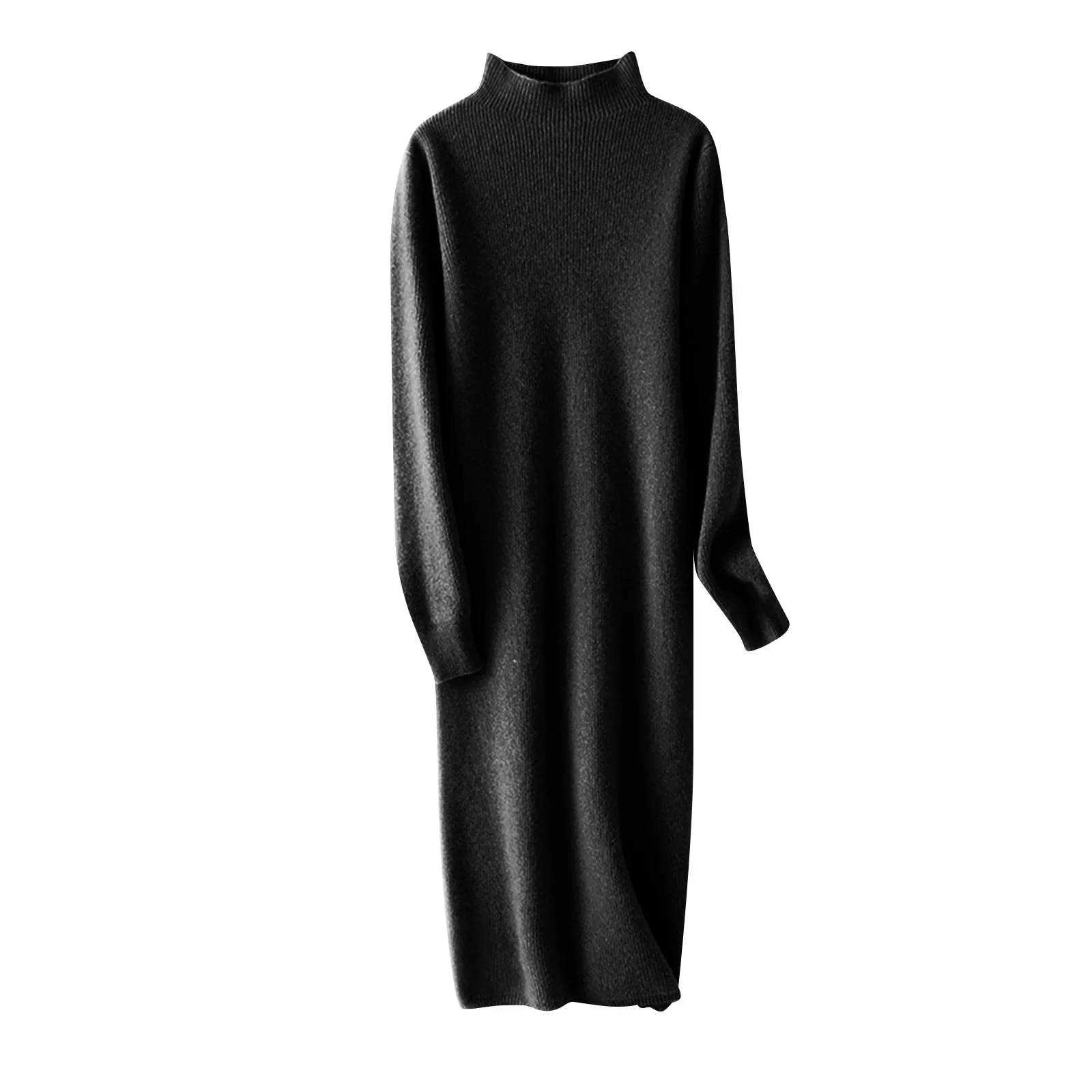 High Collar Knitted Dress Women'S Bodycon Dresses Asymmetric Knot Maxi Long Sleeve Slim Fit Round Neck Solid Autumn Dresses Woma