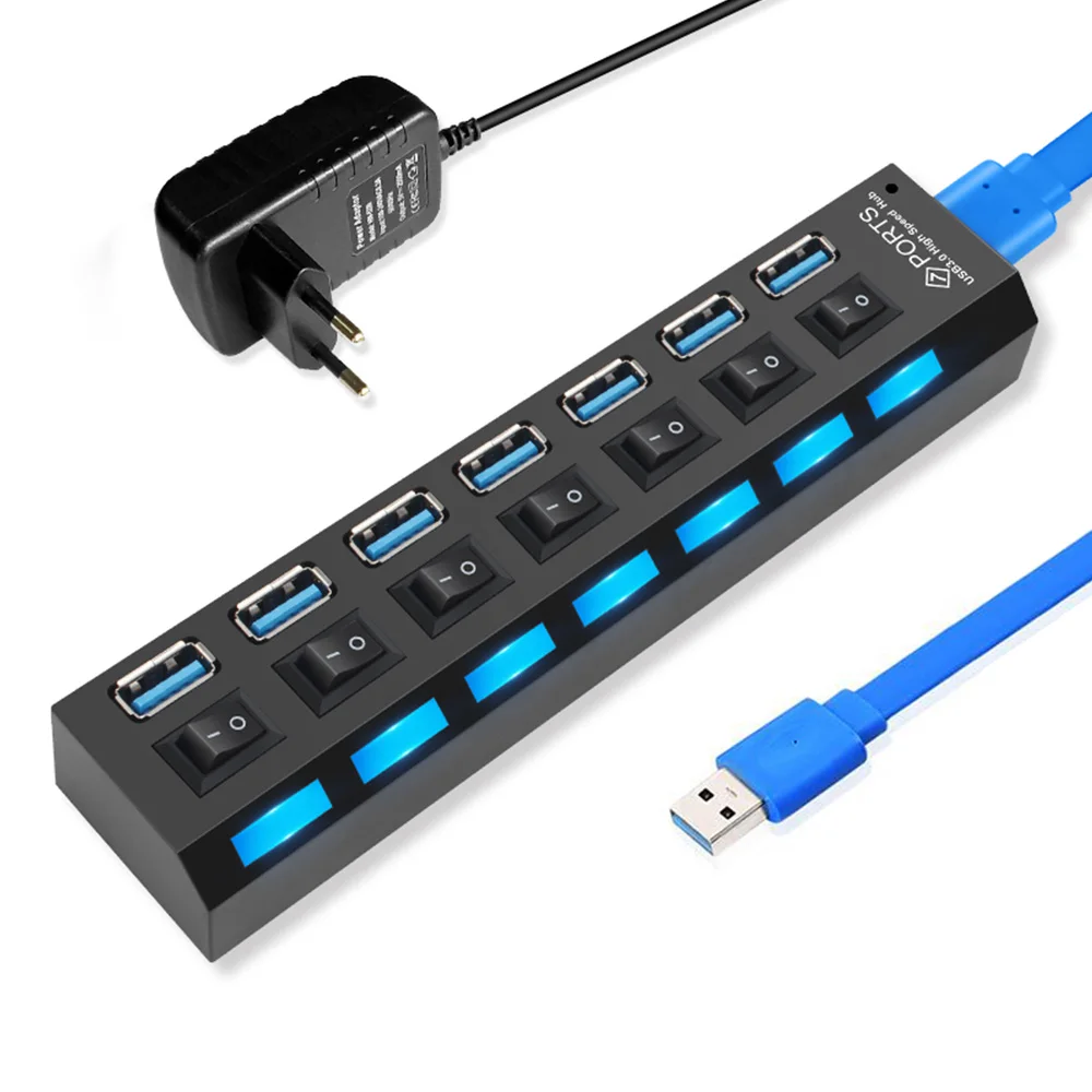 USB Hub Multi USB Splitter 4/7 Port USB 3.0 Hub Use Power Adapter Hub With Switch Computer Accessories Dropshipping