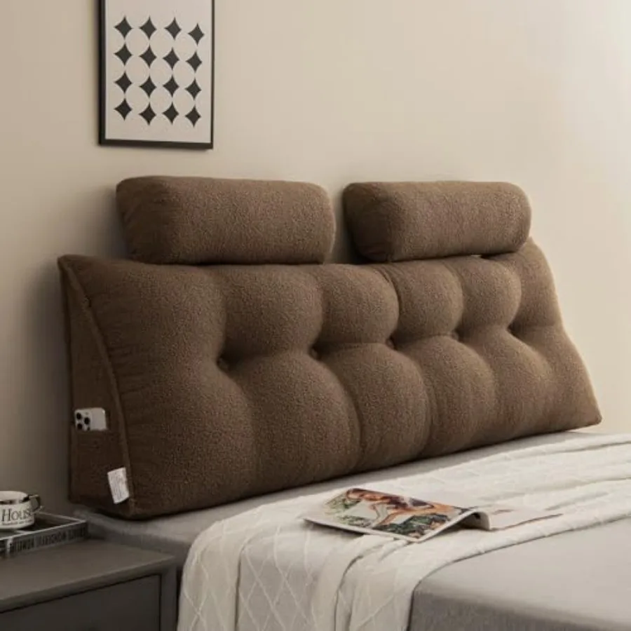 

Подушка-спинка для изголовья кровати, клиновидная подушка для изголовья с 2 подушками-валиками для шеи, большой съемный чехол с двумя большими съемными наволочками