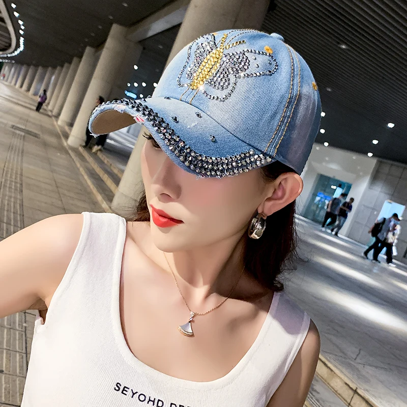 Denim Hat Baseball Cap Women Spring Summer Rhinestone Sports Cap Trendy Leisure Sunshade Outdoor New Korean Casual Cowboy Retro
