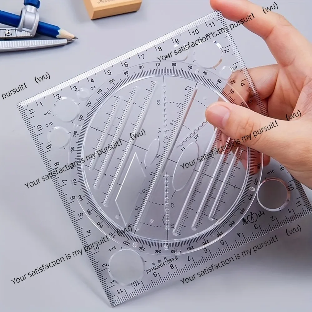 2pcs Multifunctional Rotatable Drawing Template Geometric Measuring Tool, Creative Painting Ruler, Office Supplies, Art Design