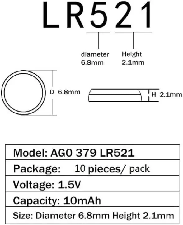 2PCS-50PCS LR521 AG0 Button Batteries SR521SW 379A 379 179 D379 SR63 1.5V Alkaline Coin Cell Silver OxideWatch Battery