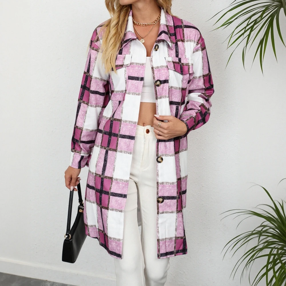 

Женское осенне-зимнее однобортное пальто в клетку с лацканами и длинными рукавами, модная верхняя одежда в европейском стиле