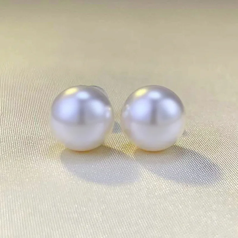 2023 New Fashion S925 Full Body Pure Silver Round Strong Pearl Earrings