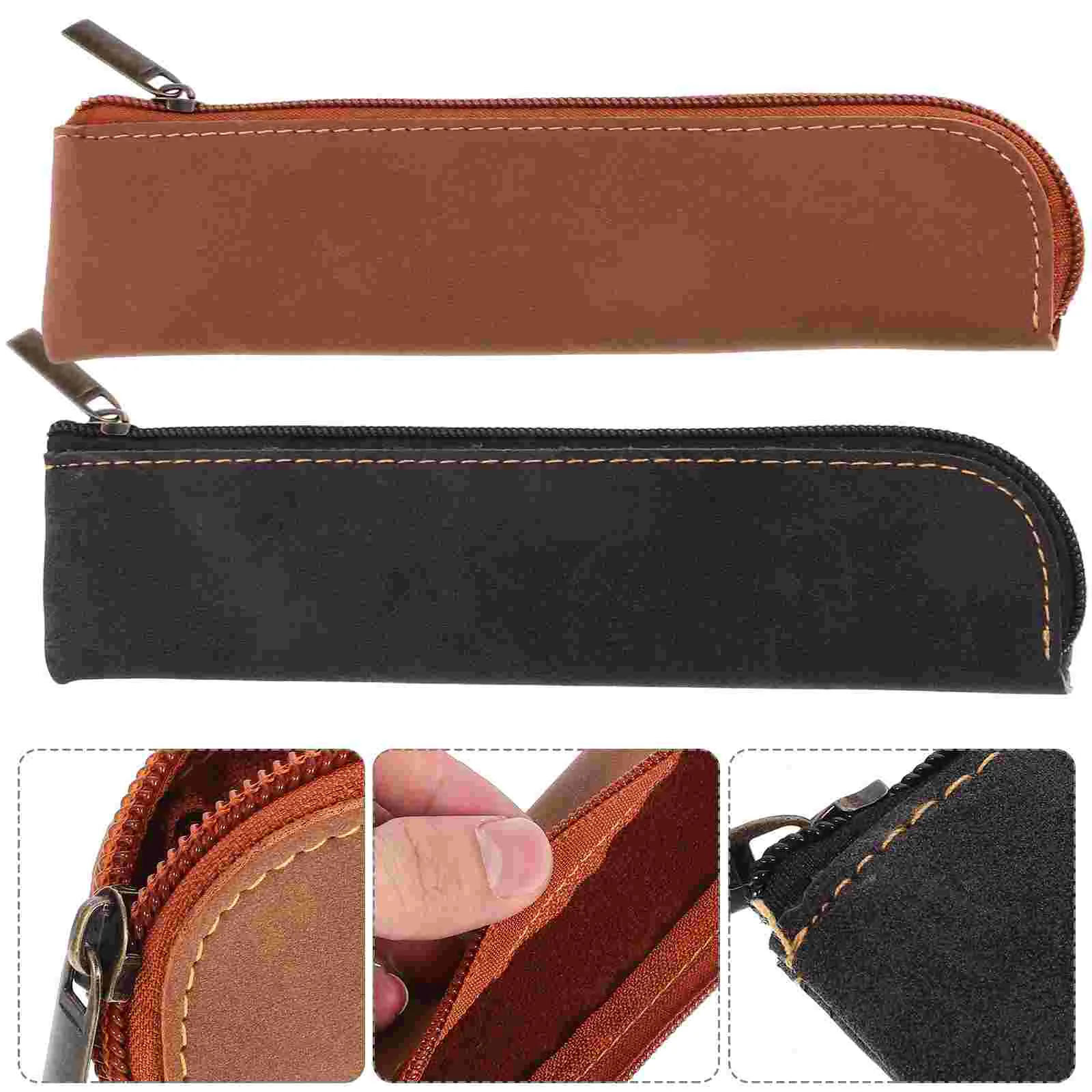 

2 Pcs Aldult Nubuck Pen Case Travel Girls Makeup Kit Small Pencil Pu Big Pouch