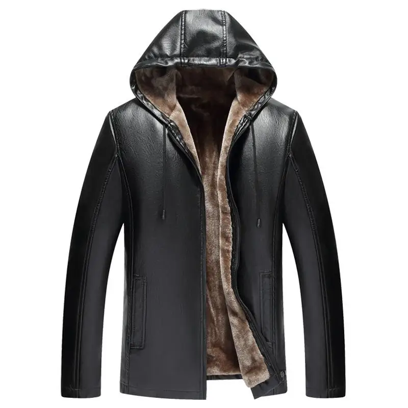 

Nice New Autumn Winter Mens Leather Jacket Hooded Plus Velvet Thick Warm Leather Jacket Men Social Mens Motorcycle Biker Jackets