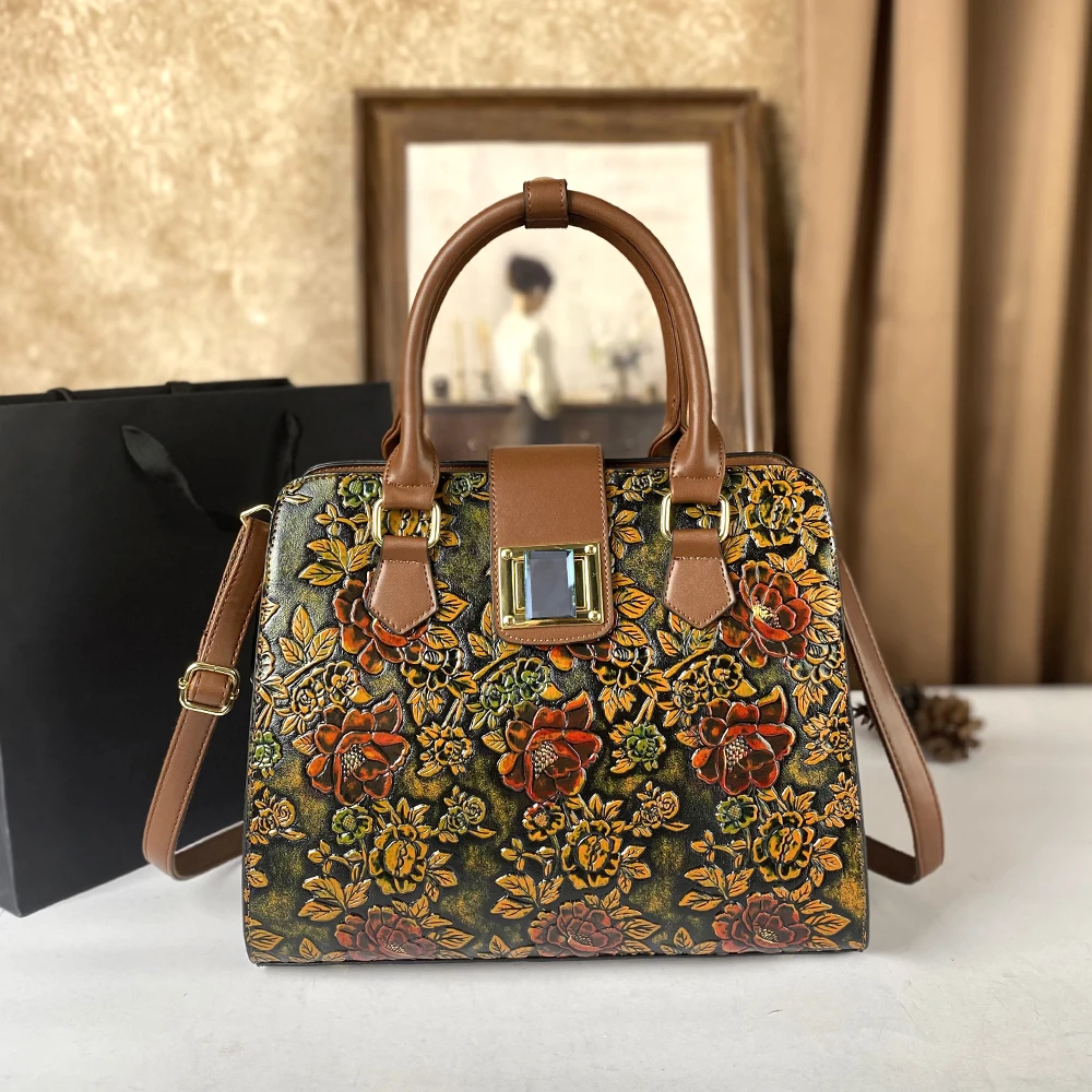 

Soft leather platinum bag fashion 2025 New camellia embossed handbag for women, retro high-end single-shoulder ladies' bag