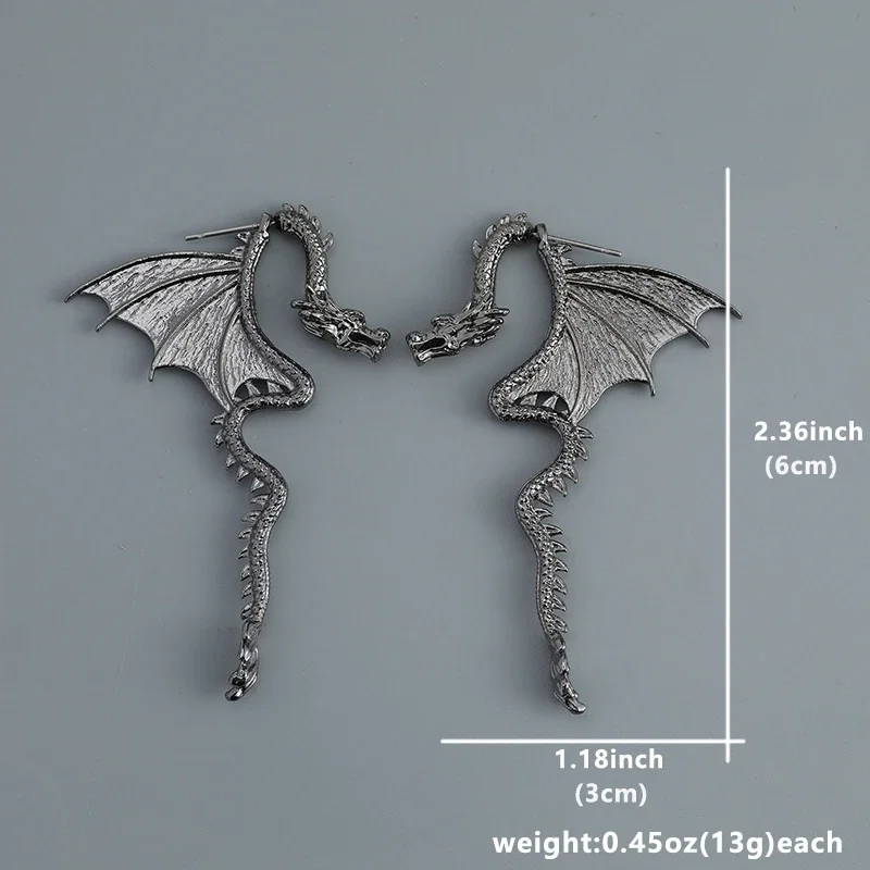 Boucles d'oreilles Dragon en acier inoxydable, boucles d'oreilles avant et arrière, bijoux gothiques, veste d'oreille, bijoux Dragon D