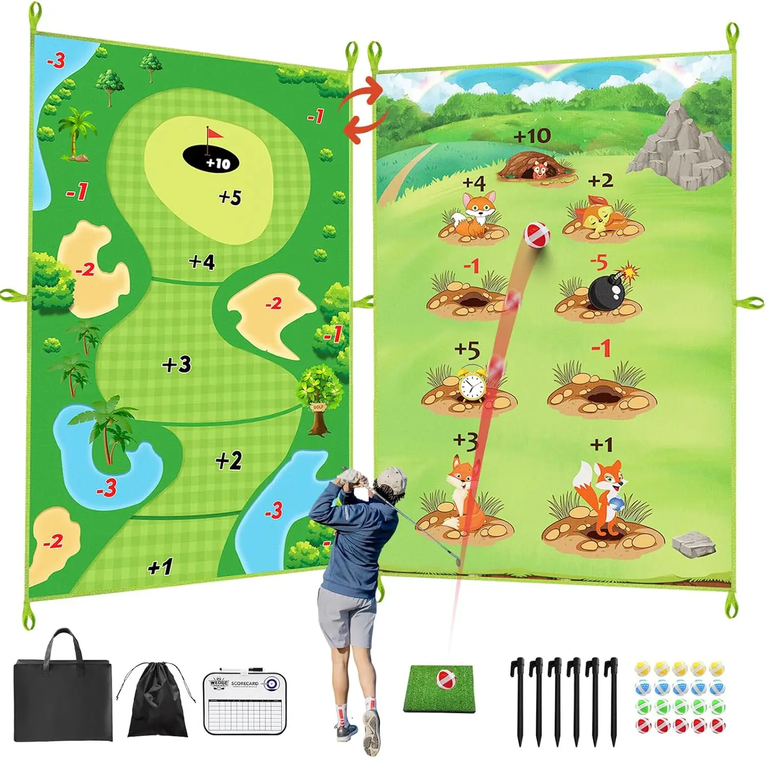 Kids Golf Chipping Game Set Golf Training Aid Battle Royale Golf Fun Practice Mat with Sticky Balls Outdoor Indoor Golf Toys