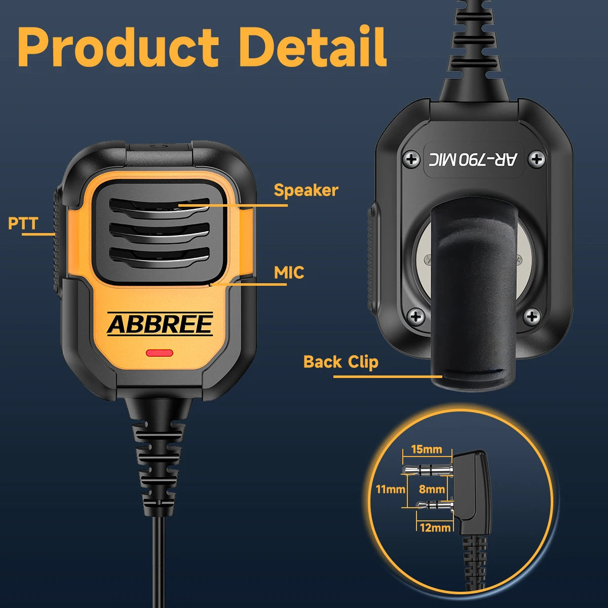 ABBREE AR-790 IP54 Microphone Walkie Talkie Mic Shoulder Speaker PTT for Baofeng Radio UV-5R AR-152 UV-21 Upgrade BF-780 view 3