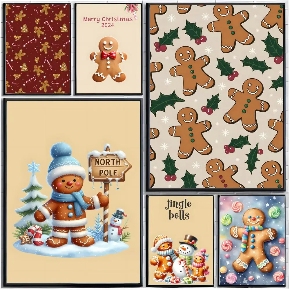 christmas cookie cartoon gingerbread man Poster Modern Wall Art Home Decor Living Room Decorative Print Unframed