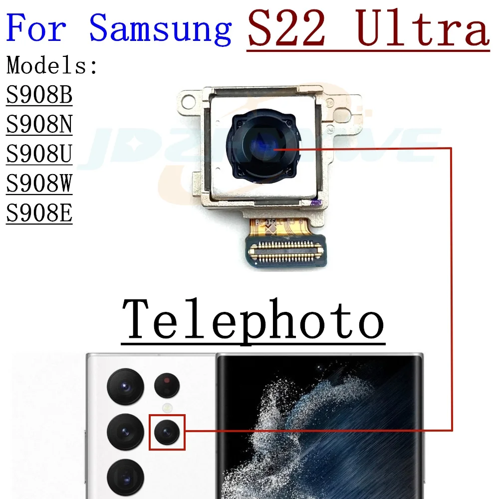 Front Back Camera For Samsung Galaxy S22 Ultra S908 Selfie Frontal Backside Main Rear Facing Camera Module Flex Parts