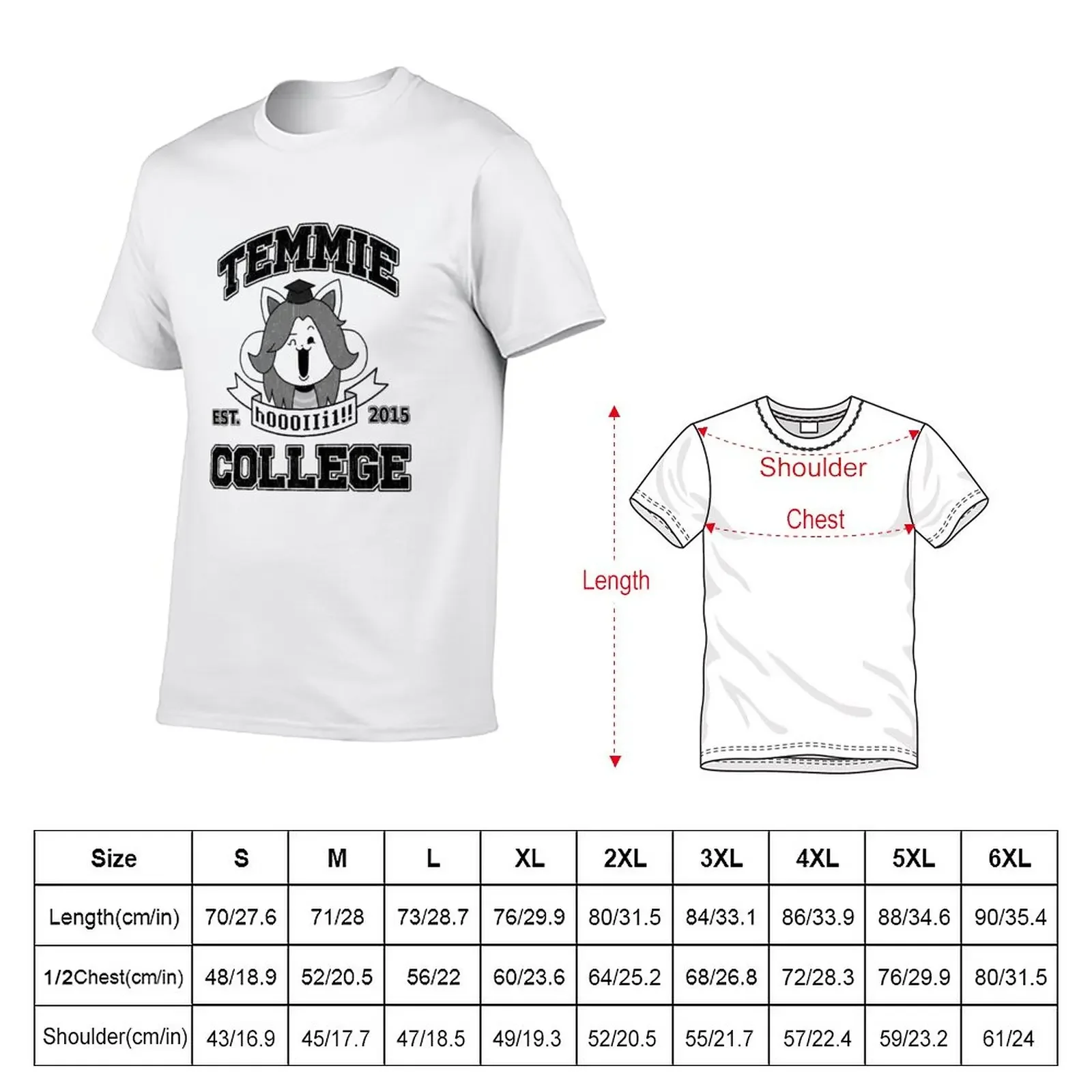 Temmie College T-Shirt summer clothes anime sublime blanks fitted t shirts for men