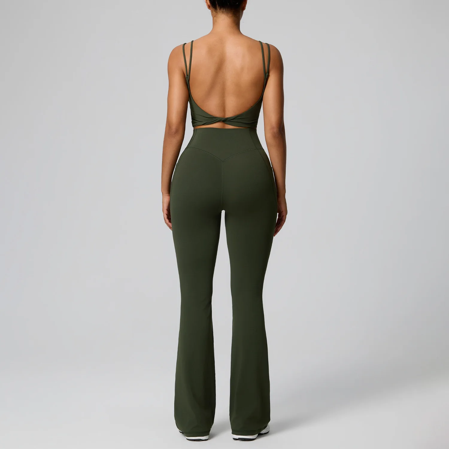 Women 2Pcs Quick Dry Workout Set Twist Backless Sports Vest High Waist Flared Yoga Leggings Pilates Fitness Activewear Gym Set