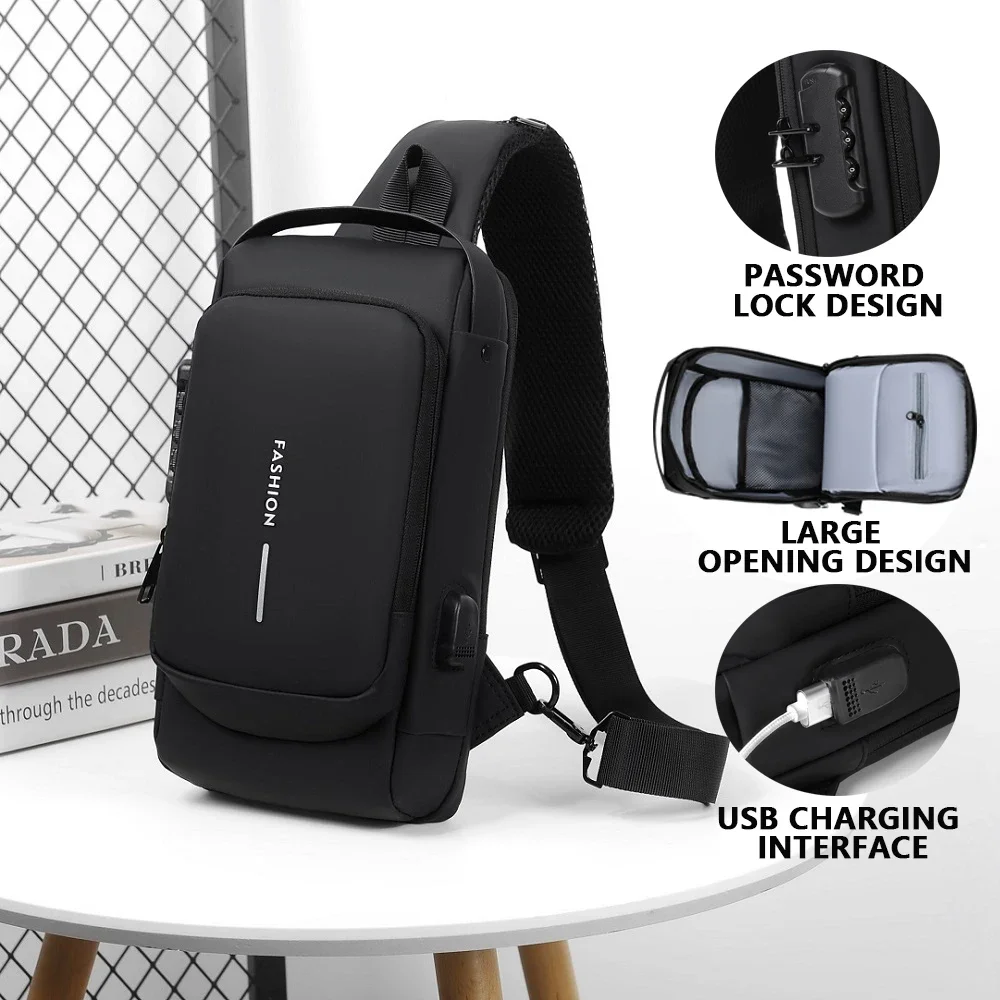 Outdoor Casual Crossbody Bag Sport Waterproof Leather with Combination Lock Bag, Cell Phone Coin Organizer