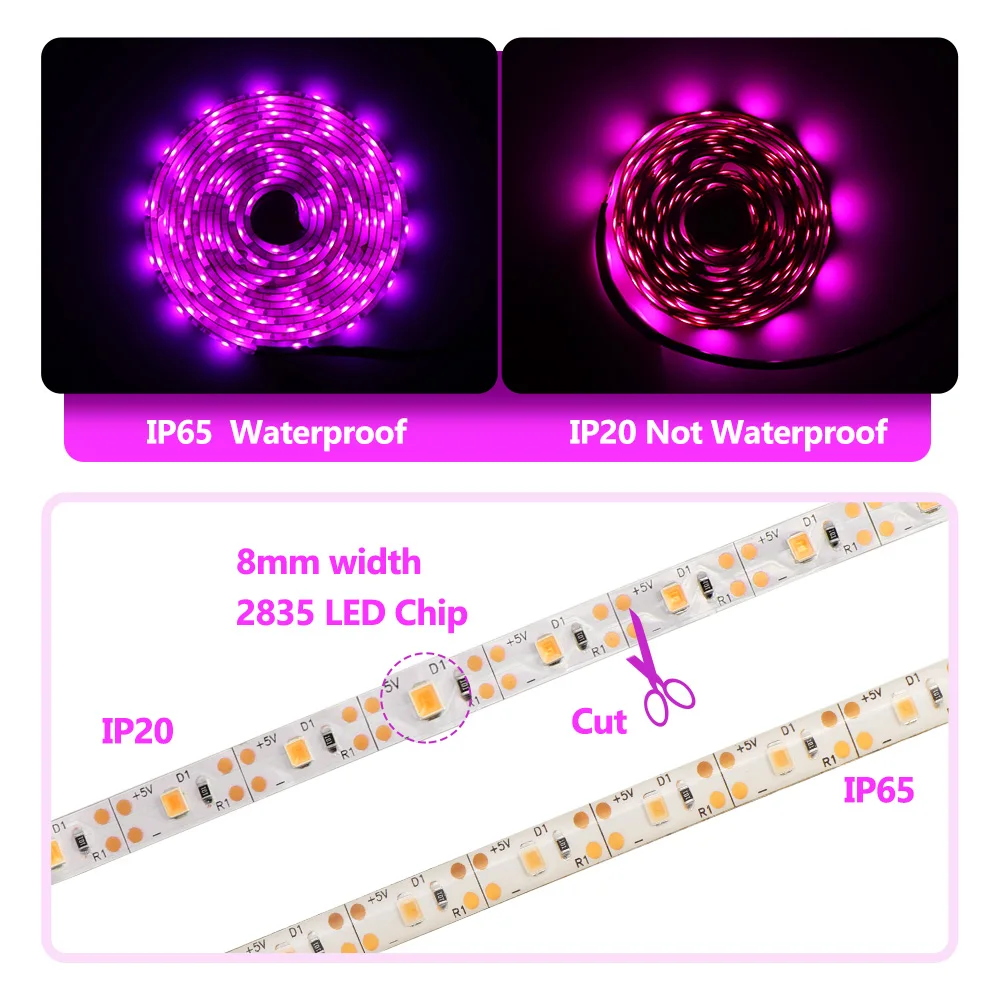 LED Plant Grow Light Full Spectrum USB Grow Light Strip 5V 2835 Chip LED Phyto Lamp for Plants Flowers Greenhouse Hydroponics