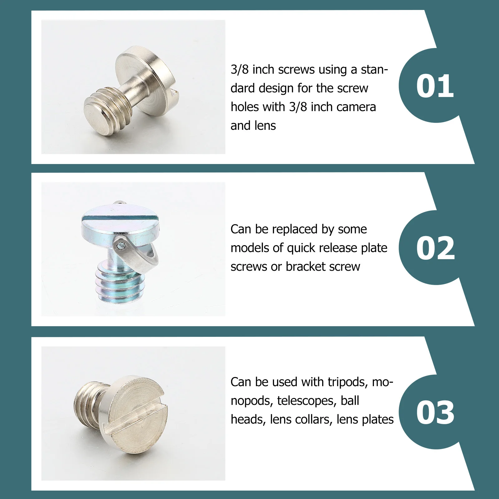 

6pcs Camera Screw Accessories 3/8 Inch D-Shaft Mounting Screws For Tripod Monopod Telescope Ball Head Lens Collar Hinged D-Ring