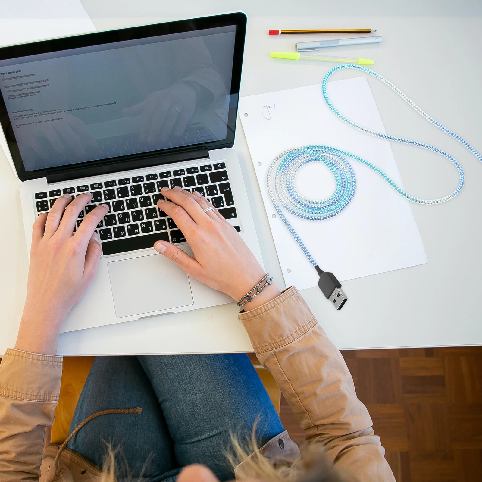 

1 4m Protection Rope Braided Cable Sleeves Pet Proof Wire Protector Anti Tangle Bright Color Spring Style Cord