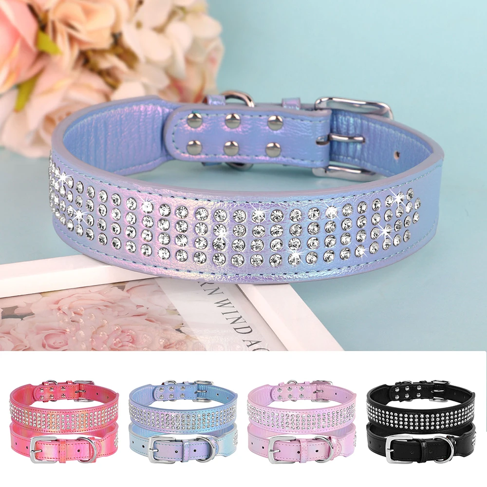 

Dog Collar Bling Rhinestone Dogs Collars Durable Leather Pet Collars Necklace With Glitter Diamond For Medium Large Dogs Pitbull