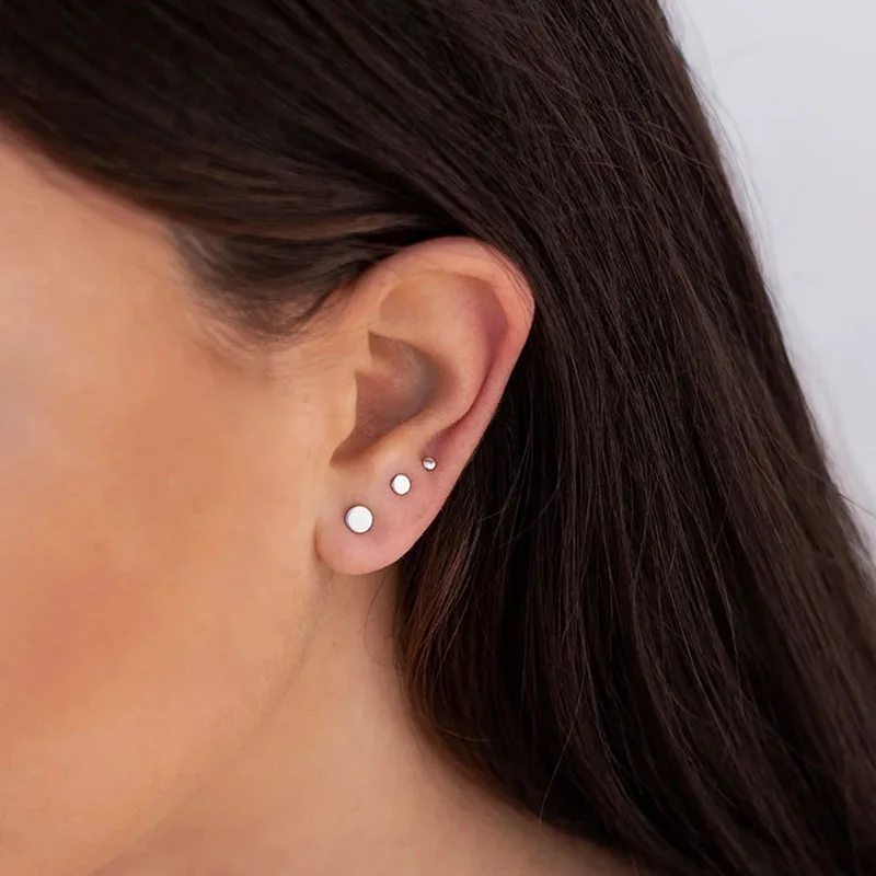 3 Pairs 18K Gold Plated Stainless Steel Stud Earrings For Women Men Mini Round Ear Cartilage Earrings Set