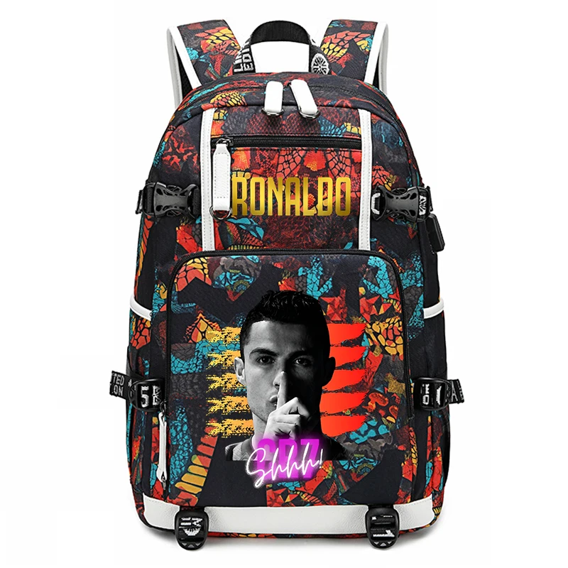 Ronaldo head print student schoolbag children's backpack outdoor travel bag suitable for boys and girls