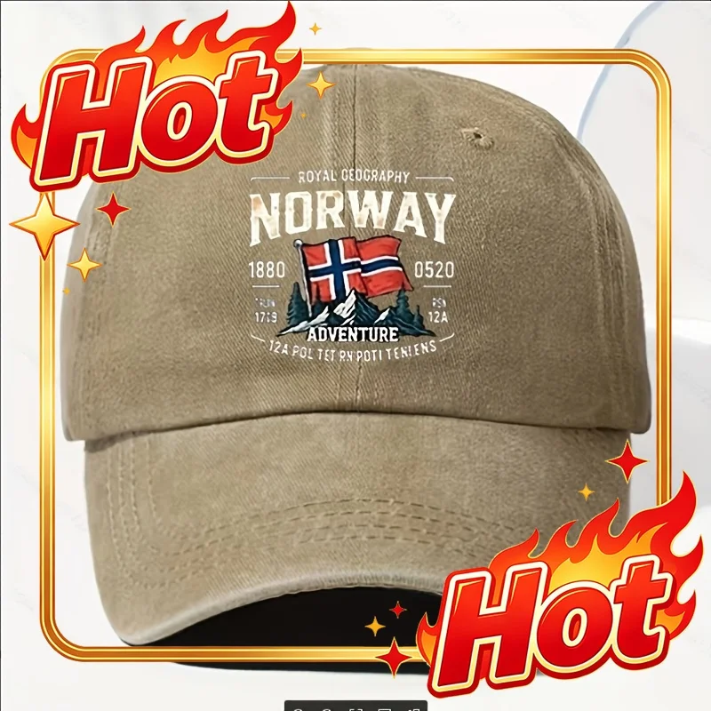 Custom Hat 1 Unisex Norway Flag Printed Baseball Cap | Casual Woven Hat for Outdoor Travel, Camping, and Leisure Activities