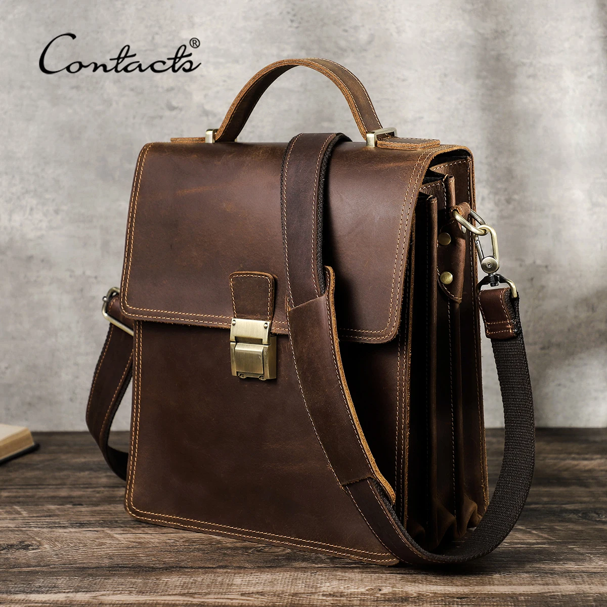 CONTACT'S Men's Luxury Genuine Leather Crossbody Bag, Fits 11" iPad, Password Lock Messenger Shoulder Handbag for Travel Male