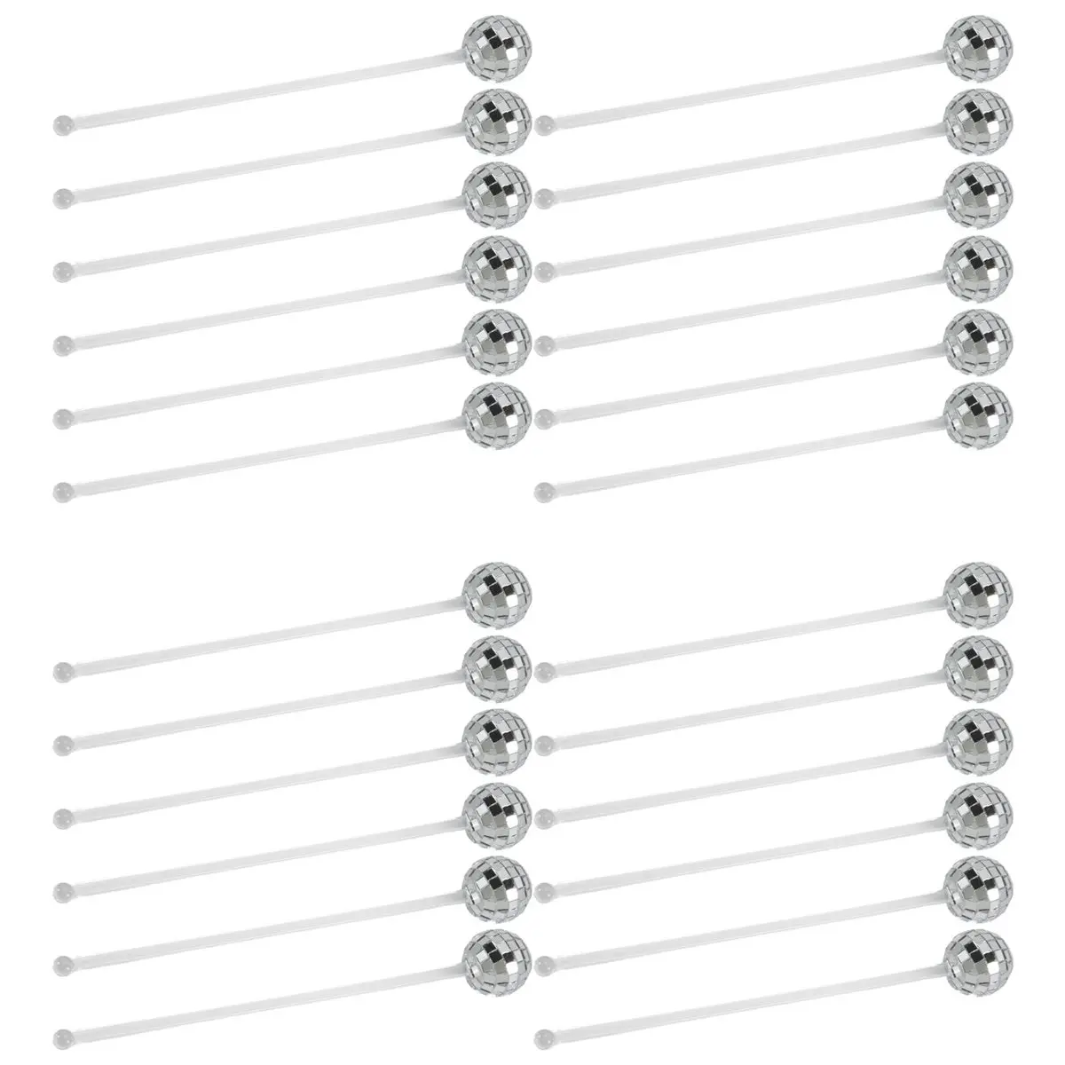 Fits for 24 Pcs Disco Balls Cocktail Stirrers Plastic Round Top Swizzle Sticks Cake Mirror Ball for Home Bar Coffee Shop Use