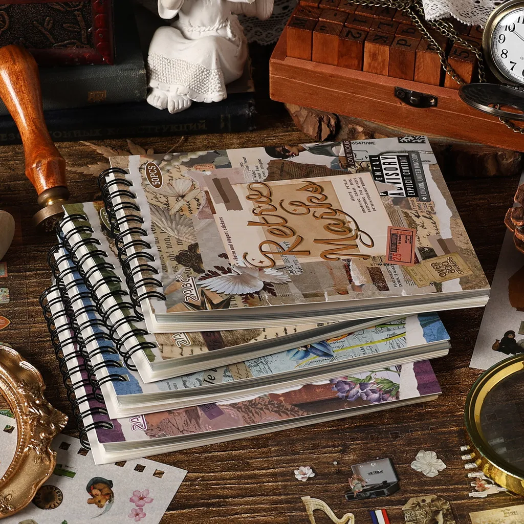 

50sheets Pre-Cut Vintage Washi Journaling Sticker Book PET Stickers Scrapbooking Supplies Junk Journal Supplies Crafts Arts