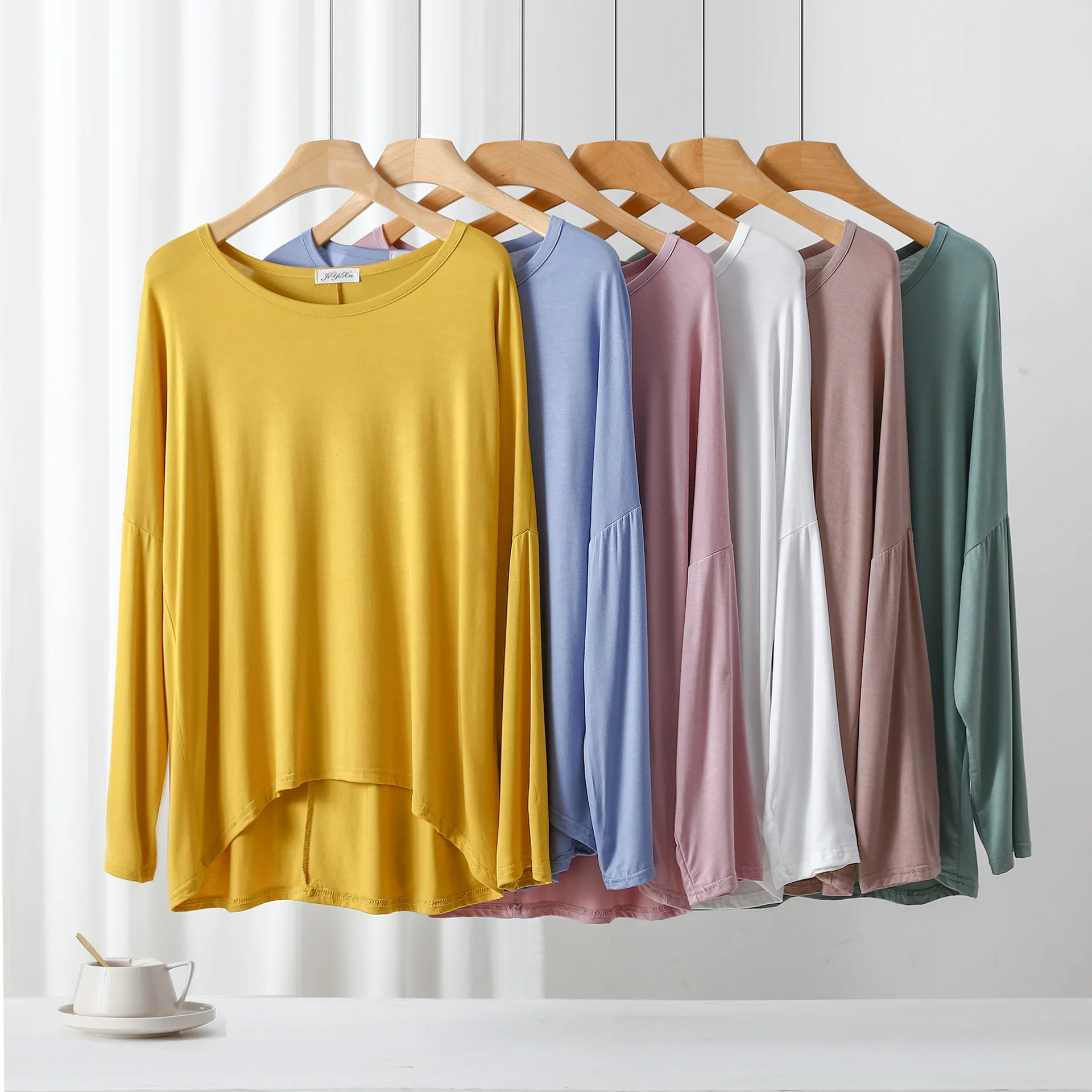 Autumn Spring O Neck Tshirts Long sleeves Women\'s Modal Loose T-Shirt Plus size Solid Color Casual Basic Tee Homewear Tops