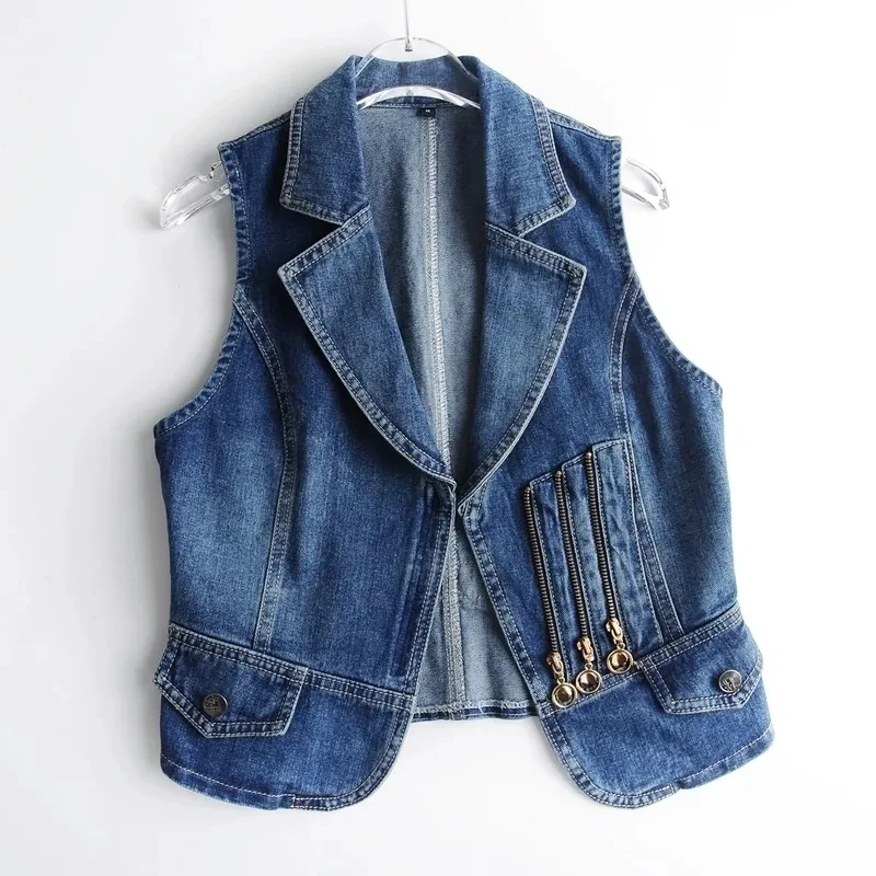 Primavera autunno Denim gilet e gilet giacca moda donna Slim Jeans Vintage cappotto senza maniche corto Casual femminile Outwear top