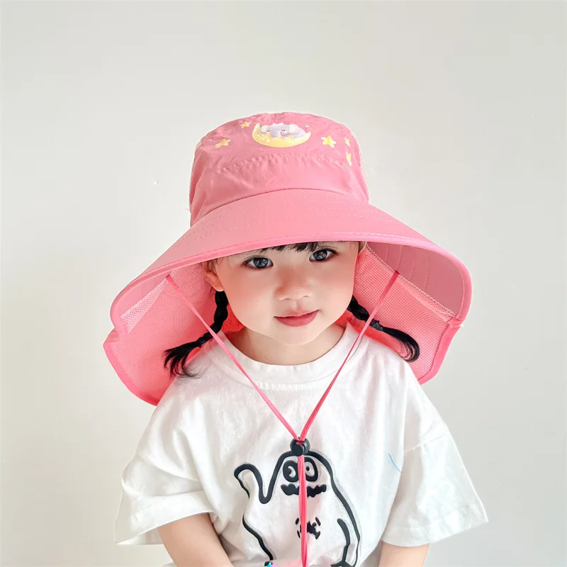 Summer Baby Sun Hat with Neck Flap UV Protection Strap Wide Brim Beach Hats Kids Bucket Hat Cap for Boys Girls Outdoor