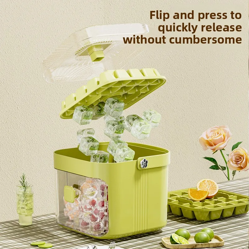 اضغط على صينية مكعبات الثلج ذات سعة كبيرة، صانع كرات الثلج للاستخدام المنزلي، صغير محمول للطعام